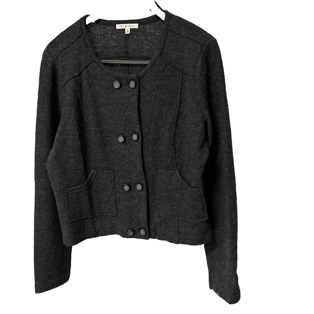 Cabi Jacket Women's Sz Large Long Sleeves 100% Wool Crewneck Gray/Charcoal Color